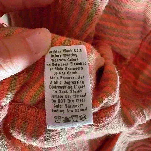 Fresh Produce women’s open cardigan sweater striped tan coral one size made USA - Picture 10 of 10